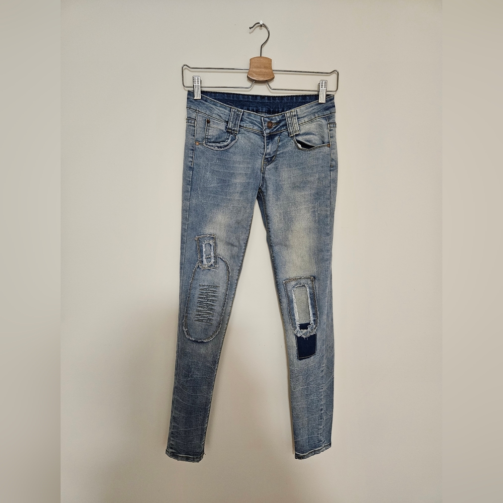 Vintage Low-Rise Skinny Patchwork Jeans